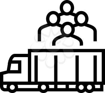 truck transportation refugee line icon vector. truck transportation refugee sign. isolated contour symbol black illustration