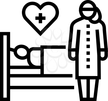 helping and caring for sick people line icon vector. helping and caring for sick people sign. isolated contour symbol black illustration