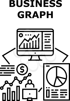 Business Graph Vector Icon Concept. Business Graph Researching Market Rates Prices And Selling Information, Analyzing Annual Financial Report Diagram And Infographic Black Illustration