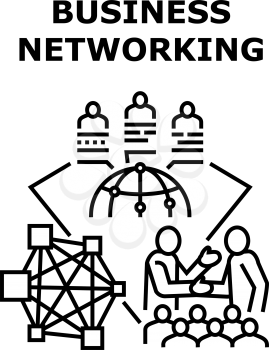Business Networking Outsource Vector Icon Concept. Business Networking Outsource, Colleagues Working From Different Places Of World And Communicate With Partner Or Employee Black Illustration