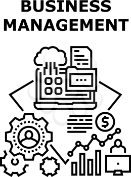 Business Management Planning Vector Icon Concept. Business Management And Monitoring Working Process. Cloud Digital Technology For Storaging Company Information And Documentation Black Illustration