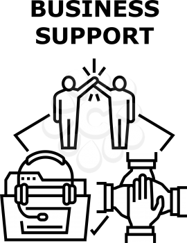 Business Support Vector Icon Concept. Business Support Of Team And Partner, Online Call Center Consultation And Advising Customer. Colleague Worker Helping Employee Black Illustration
