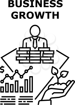 Business Growth Vector Icon Concept. Business Growth And Development, Businessman Growing Income And Increasing Profit. Analyzing Financial Infographic And Accounting Black Illustration