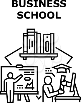 Business School Vector Icon Concept. Business School Educational Process For Study Businessman And Manager, Education Books Literature For Learning Management And Financial Work Black Illustration