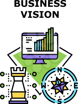 Business Vision Vector Icon Concept. Business Vision For Startup And Management Enterprise, Researching Market Sales And Rates, Choosing Company Way And Profession Color Illustration