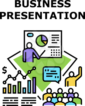 Business Presentation Meeting Vector Icon Concept. Business Presentation Meeting And Conference, Presenting Company Financial Strategy And Startup Plan. Colleagues Color Illustration