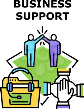 Business Support Vector Icon Concept. Business Support Of Team And Partner, Online Call Center Consultation And Advising Customer. Colleague Worker Helping Employee Color Illustration