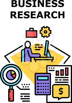 Business Research Report Vector Icon Concept. Business Research Report And Analysis Audit, Counting Income And Expense With Calculator. Working Process With Finance Color Illustration