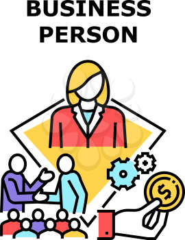 Business Person Vector Icon Concept. Businessman Talking And Conversation About Deal With Business Person. Businesswoman Earning Money In Financial Company Enterprise Color Illustration