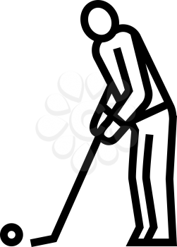 golf player playing game and hitting ball line icon vector. golf player playing game and hitting ball sign. isolated contour symbol black illustration