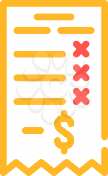 losing money receipt color icon vector. losing money receipt sign. isolated symbol illustration