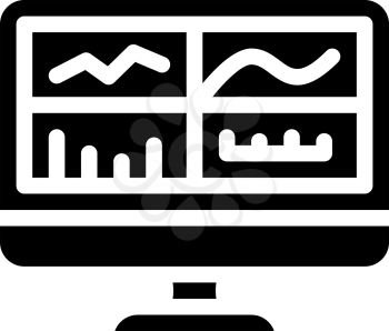 testing graphs on computer screen glyph icon vector. testing graphs on computer screen sign. isolated contour symbol black illustration