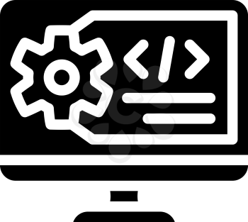 working code computer screen glyph icon vector. working code computer screen sign. isolated contour symbol black illustration