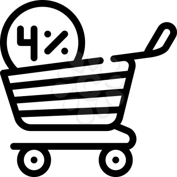 cashback percentage in shop cart line icon vector. cashback percentage in shop cart sign. isolated contour symbol black illustration