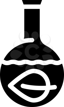 herbal leaf in laboratory flask glyph icon vector. herbal leaf in laboratory flask sign. isolated contour symbol black illustration