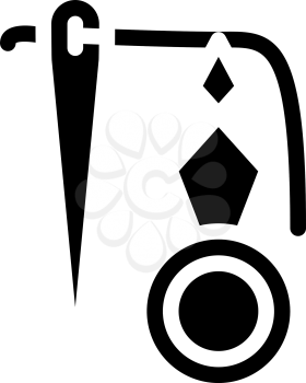 inserting thread in eyelet glyph icon vector. inserting thread in eyelet sign. isolated contour symbol black illustration