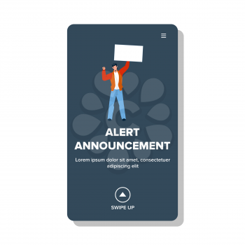 Alert Announcement Banner Hold Young Man Vector. Important Information Or Alert Announcement Poster Holding Boy Activist. Character Importance Social Message Web Flat Cartoon Illustration