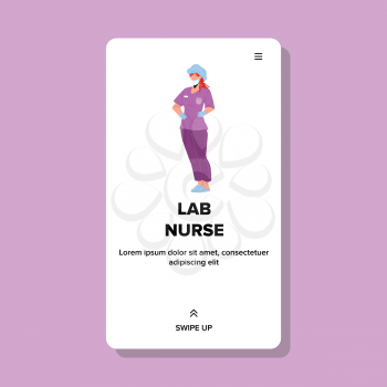 Lab Nurse Wearing Medical Uniform And Hat Vector. Lab Nurse Employee Young Woman Wear Facial Mask. Character Girl Chemical Or Medicine Laboratory Worker Web Flat Cartoon Illustration