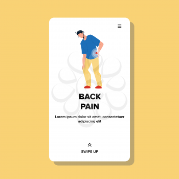 Back Pain Health Problem Have Young Man Vector. Sad Boy With Back Pain Disease. Painful Character Suffering Discomfort And Go To Doctor For Treatment And Physical Therapy Web Flat Cartoon Illustration