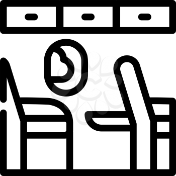 armchair with table in airplane line icon vector. armchair with table in airplane sign. isolated contour symbol black illustration