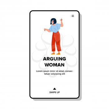 Arguing Angry Woman With Husband At Home Vector. Young Frustration Girl Arguing And Screaming At Children. Character Lady With Negative Expression Shouting Web Flat Cartoon Illustration