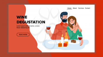 Wine Degustation Visit Man And Woman Couple Vector. Young Boy And Girl Tasting Alcoholic Beverage On Wine Degustation. Characters Drinking And Degustate Alcohol Drink Web Flat Cartoon Illustration