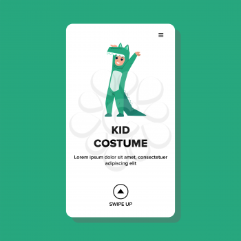 Crocodile Kid Costume Wearing Boy On Party Vector. Boy In Funny Kid Costume On Thematic Birthday Party. Character Child In Carnival Clothes Or Pajamas Web Flat Cartoon Illustration