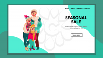 Seasonal Sale Clothes And Shop Discount Vector. Father, Mother And Daughter Family Shopping Together On Winter Seasonal Sale. Characters Parents And Child In Mall Web Flat Cartoon Illustration