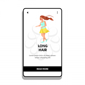 Long Hair Of Woman Waving On Windy Street Vector. Attractive Young Girl With Beautiful Brunette Long Hair Walking Outdoor. Happy Smiling Character Lady With Hairstyle Web Flat Cartoon Illustration
