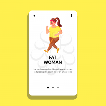 Fat Woman Jogging Outdoor For Losing Weight Vector. Fat Woman Exercising And Running For Beautiful Figure. Character Training Sport Exercise For Healthcare Web Flat Cartoon Illustration