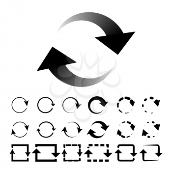 Restart Arrows Interface Button Signs Set Vector. Collection Of Circular Restart, Refresh, Reload Or Research Mark In Round And Square Form. Cyclic Symbol Concept Template Illustrations