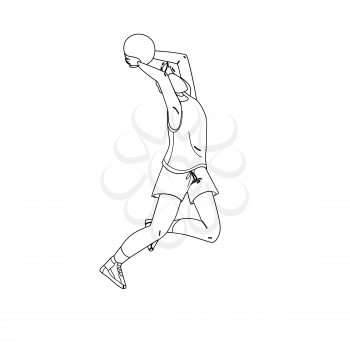 Volleyball Player Jump And Throwing Ball Black Line Pencil Drawing Vector. Sportsman Playing Volleyball Sport Game. Character Athlete Man Make Exercise Training, Sportive Active Time Illustration