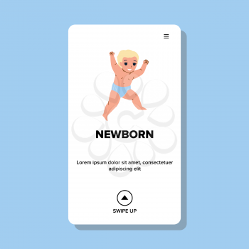 Newborn Toddler Baby Learning To Walking Vector. Smiling Little Newborn Child Boy Learn To Walk In Living Room. Happy Character Infant Funny Leisure Time Web Flat Cartoon Illustration