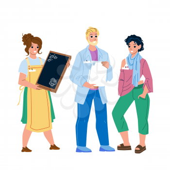 Business Owner Businesspeople With Startup Vector. It Company Ceo Holding Digital Tablet, Businesswoman Stylist And Baker Business Owner. Characters Entrepreneurs Flat Cartoon Illustration