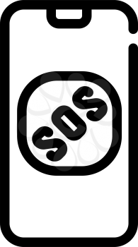 sos button on smartphone screen when neurosis line icon vector. sos button on smartphone screen when neurosis sign. isolated contour symbol black illustration