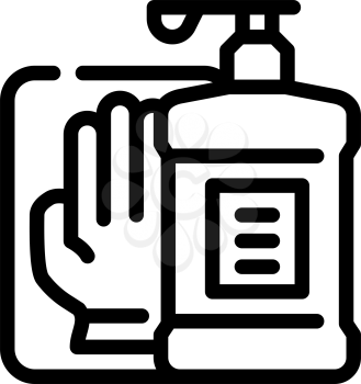 antiseptic and gloves in canteen line icon vector. antiseptic and gloves in canteen sign. isolated contour symbol black illustration