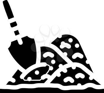shovel in heap of peat glyph icon vector. shovel in heap of peat sign. isolated contour symbol black illustration