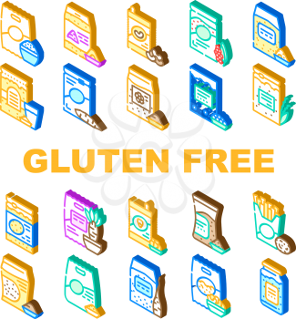 Gluten Free Products Collection Icons Set Vector. Gluten Free Rice And Quinoa Porridge Food, Beans And Chia And Tapioca, Oats And Milk Drink Color Illustrations
