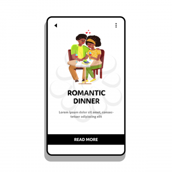 Romantic Dinner Enjoying Husband With Wife Vector. African Man And Woman Couple Drinking Wine And Eating Grape In Restaurant, Enjoy Romantic Dinner Together. Characters Web Flat Cartoon Illustration