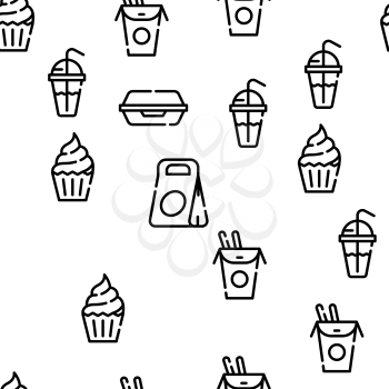 Take Away Food Service Vector Seamless Pattern Thin Line Illustration