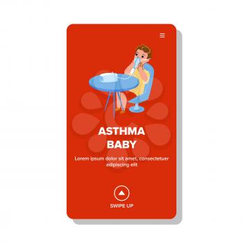 Asthma Baby Breathing Inhaler Medical Tool Vector. Asthma Baby Breath Nebulizer Mask, Healthcare Electronic Medicine Equipment. Character Kid Disease Treatment Web Flat Cartoon Illustration
