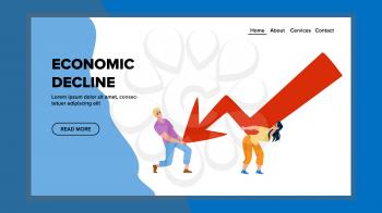 Economic Decline Business People Stopping Vector. Businessman And Businesswoman Trying To Stop Economic Decline Financial Problem. Characters Finance Falling Web Flat Cartoon Illustration