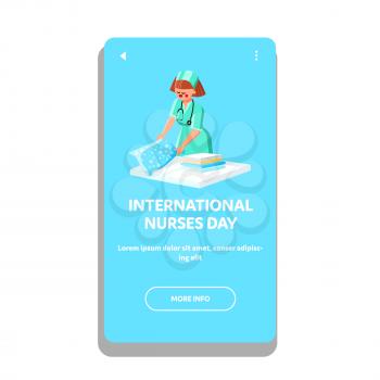 International Nurses Day Celebrating Woman Vector. Young Girl In Uniform Celebrate Professional International Nurses Day. Character Lady Medical Worker Holiday Web Flat Cartoon Illustration