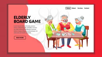 Elderly People Playing Board Game Together Vector. Old Man And Women Friends Play Board Game At Table. Characters Pensioners Players Recreation Gaming Time Web Flat Cartoon Illustration