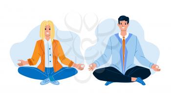 Couple Sitting In Lotus Yoga Pose Together Vector. Young Man And Woman Enjoying In Lotus Yoga Pose, Training Exercise. Characters Recreation And Relaxation Flat Cartoon Illustration