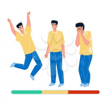 Man Mood Laughing, Smiling And Unhappy Vector. Emotional Happy Man Mood Jumping, Standing And Smile, Stress And Crying. Character Guy Negative And Positive Emotion Flat Cartoon Illustration