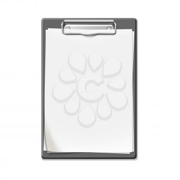 Clip Board With Blank List Sheet Attached Vector. Plastic Clip Board With Paper, Checklist For Writing Task And Drawing Creative Image. Clipboard Template Realistic 3d Illustration