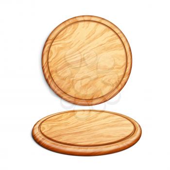 Pizza Board Accessory For Fat Food Set Vector. Round Wooden Pizza Board In Circular Shape Tray For Delicious Freshness Cook Nourishment. Wood Desk For Meal Template Realistic 3d Illustrations