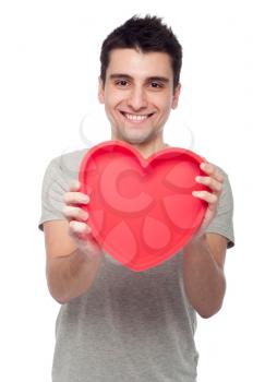 Royalty Free Clipart Image of a Man Holding a Heart