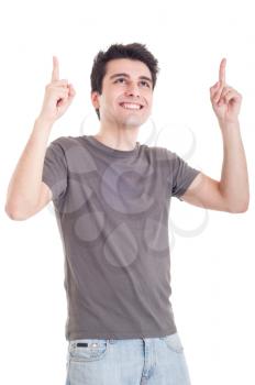 Royalty Free Clipart Image of a Man Pointing Up